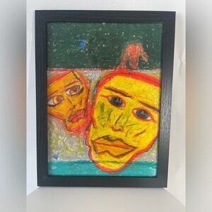 10x13” oil pastel #4 framed, faces
